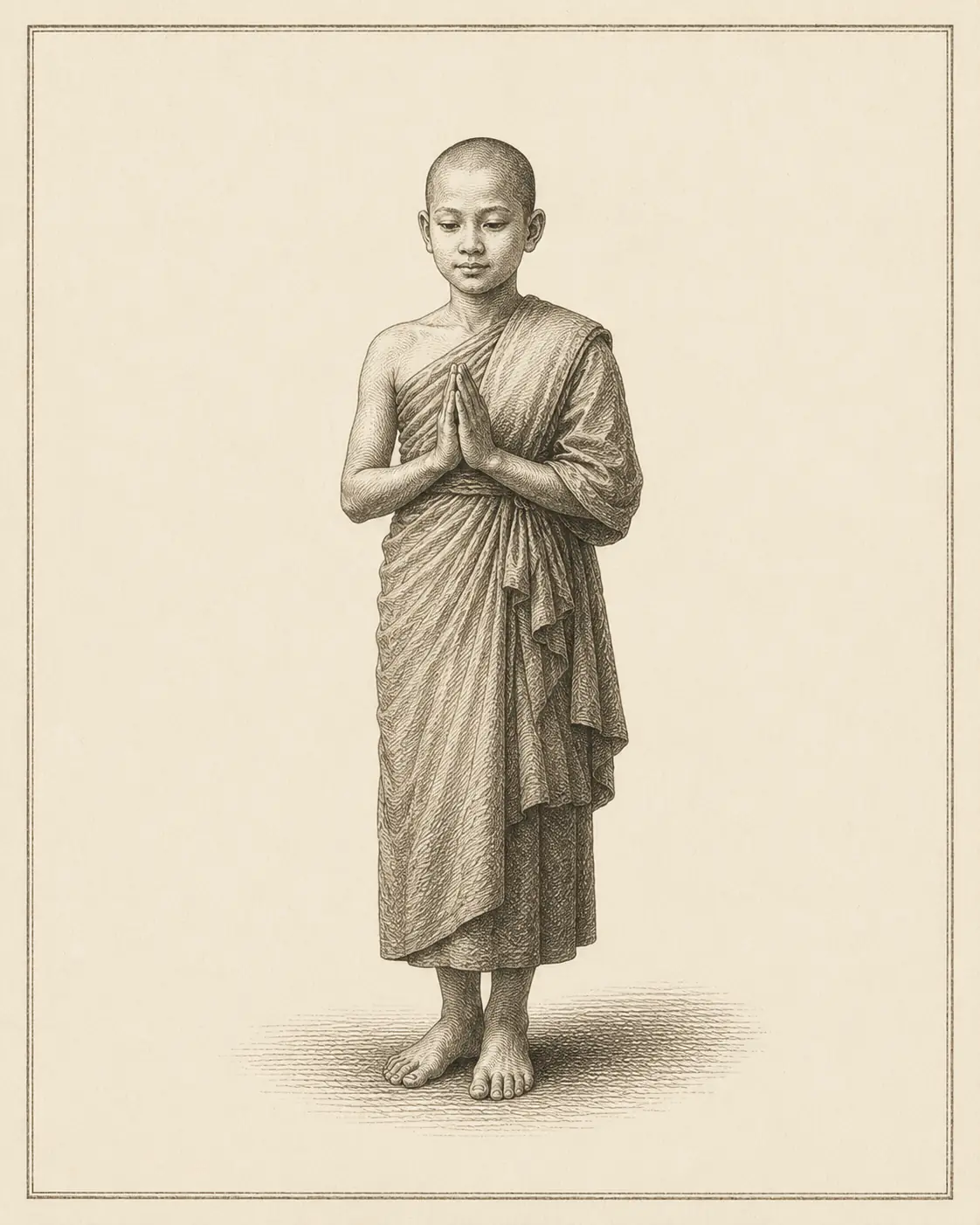 ณ เณร (no nen) — Thai consonant meaning 'novice monk', engraved specimen plate