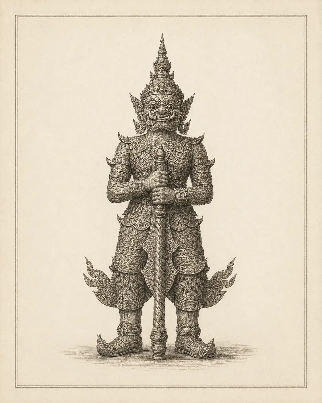 ย ยักษ์ (yo yak) — Thai consonant meaning 'giant', engraved specimen plate